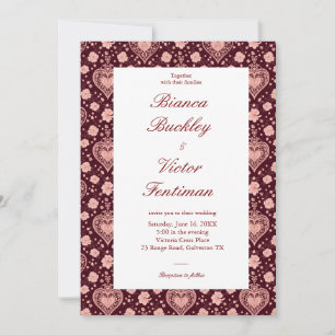 Invitation Vin victorien Maximaliste Classé Mariage rouge