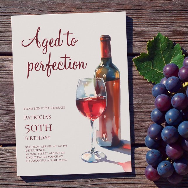 Invitation Vin Vieilli à la Perfection Fête d'anniversaire Ad (Aged to Perfection Wine Adult 50th Birthday Party Invitation)