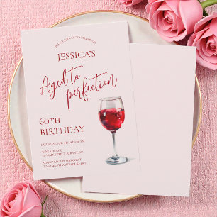 Invitation Vin Vieilli à la Perfection Rose Soixantième Anniv