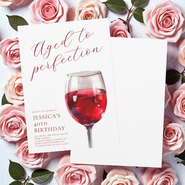 Invitation Vin Vieilli à la Perfection Scénario de fête d'ann (Aged to Perfection Wine Script 40th Birthday Party Invitation)