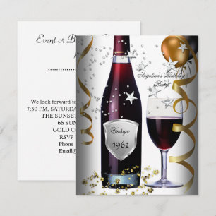 Invitation Vin vintage 50 ans Ballons noirs et or