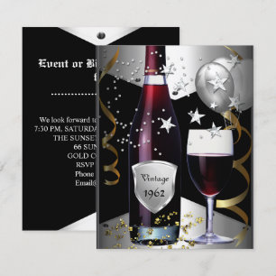 Invitation Vin vintage 50e anniversaire noir or argent