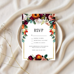 Invitation Vin vintage, floral RSVP rose & orange brûlé