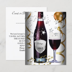 Invitation Vin vintage pour les 50 ans Ballons noirs et or