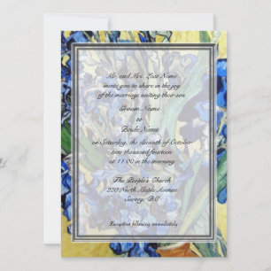 Invitation Vincent van Gogh, iris bleus sur fond jaune