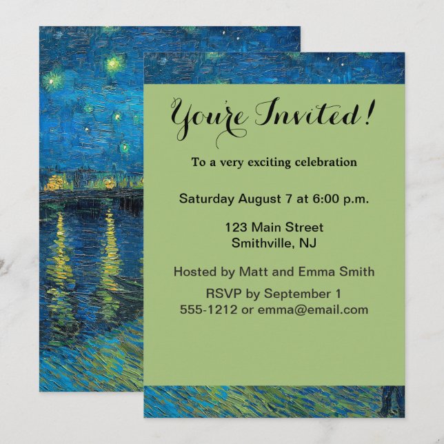 Invitation Vincent Van Gogh Nuit étoilée sur le Rhône (Devant / Derrière)