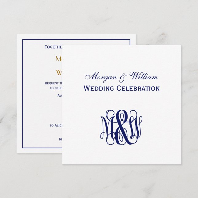 Invitation Vine marine Script Monogramme B&G do-it-yourself B (Devant / Derrière)