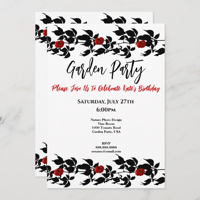 INVITATION VINE TOMATO GARDEN PARTY HEUREUSE ANNIVERSAIRE INV (Devant / Derrière)