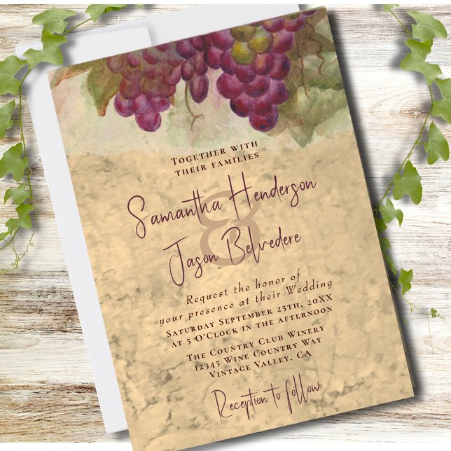 Invitation Vineyard Wedding Elegant Rustic Watercolor  (Créateur téléchargé)