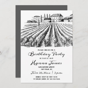 Invitation Vineyard Winery Rustic Sketch fête d'anniversaire