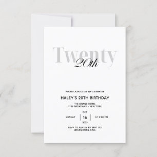 Invitation Vingt - 20e fête d'anniversaire Black & White Chic