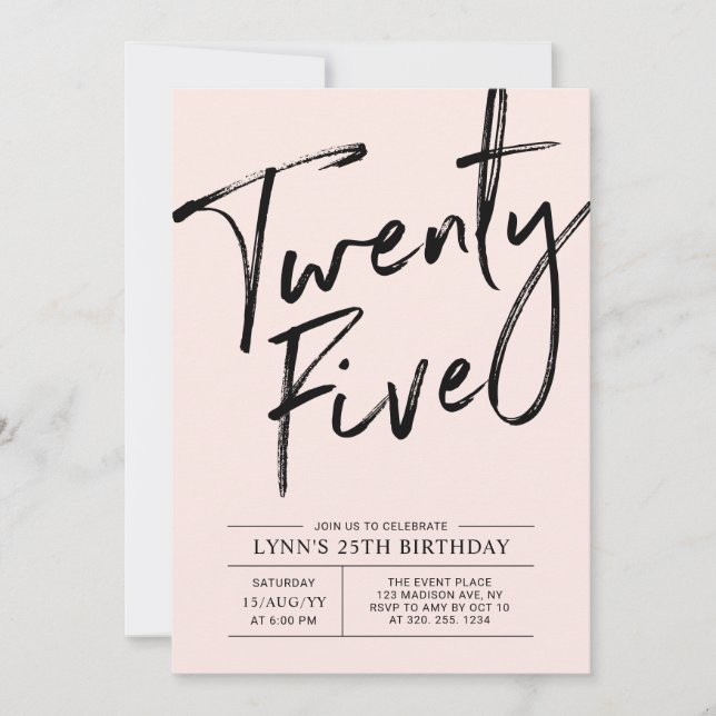Invitation Vingt-Cinq | Fête d'anniversaire moderne rose 25 a (Devant)