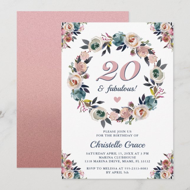 Invitation Vingt et fabuleux fête du 20e anniversaire (Devant / Derrière)