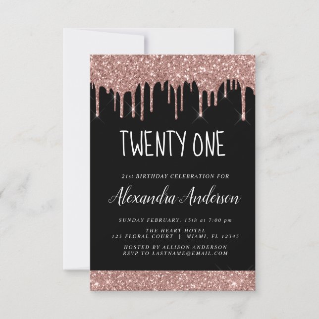 Invitation Vingt et un - 21e Parties scintillant Rose d'or An (Devant)
