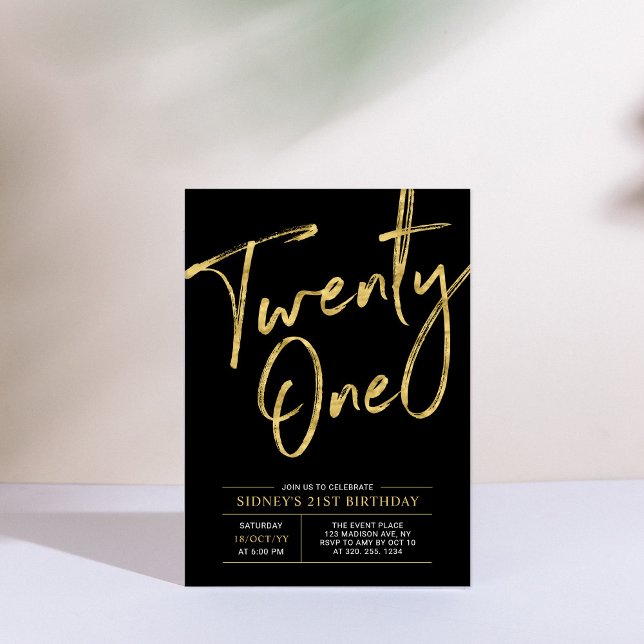 Invitation Vingt et un | Black & Gold Chic 21e Anniversaire (Créateur téléchargé)