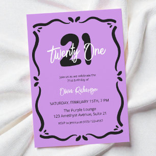Invitation Vingt et un Élégant Chic Anniversaire 21 ans Viole