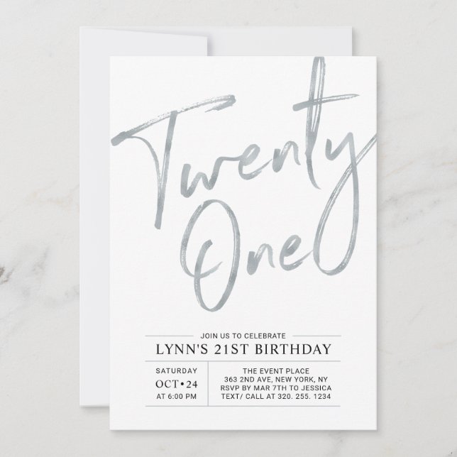 Invitation Vingt et un | Fête d'anniversaire 21 ans Argent (Devant)