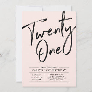 Invitation Vingt et un   Fête d'anniversaire 21 moderne rose