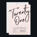 Invitation Vingt et un | Modern Pink 21e fête d'anniversaire<br><div class="desc">Célébrez votre journée spéciale avec cette simple et élégante invitation à la fête du 21e anniversaire. Ce design présente un script de brosse chic avec une mise en page propre en noir et rose vif combo. D'autres designs sont disponibles dans ma boutique BaraBomDesign.</div>