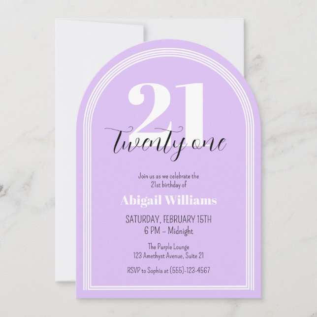 Invitation Vingt et un Noir Violet Arc Chic 21e Anniversaire (Devant)