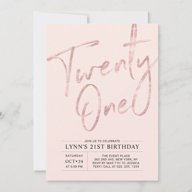 Invitation Vingt et un | Rose Gold Pink 21e fête d'anniversai (Devant)