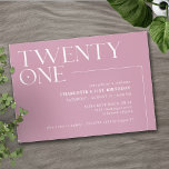 Invitation Vingt et un | Rose moderne Dusty rose 21e annivers<br><div class="desc">Invitations modernes de 21ème anniversaire avec grand titre "vingt et un" texte dans une police d'accent. Design hors du centre sur un arrière - plan rose-violet féminin.</div>