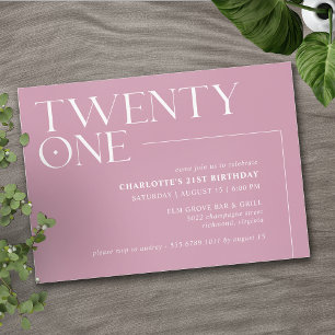 Invitation Vingt et un   Rose moderne Dusty rose 21e annivers