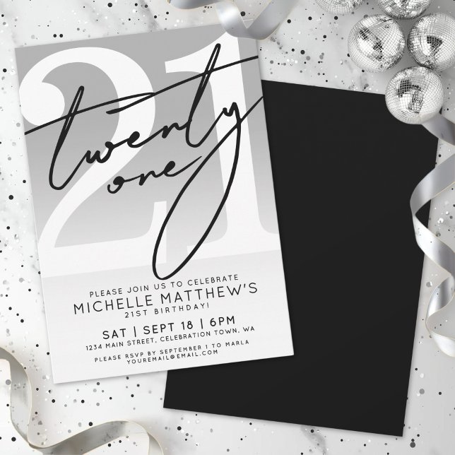 Invitation Vingt et un Simple Script 21e Anniversaire (Twenty One Simple Script 21st Birthday Invitation)