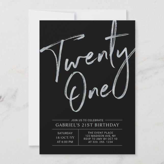 Invitation Vingt et un | Soirée d'anniversaire 21 ans Argent  (Devant)