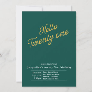 Invitation Vingt et un Vert Or Moderne 21e anniversaire