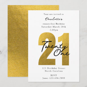 Invitation Vingt-et-unième 21e Anniversaire Luxe Or Moderne