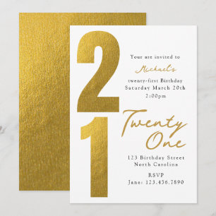 Invitation Vingt-et-unième 21e Anniversaire Moderne Or Blanc