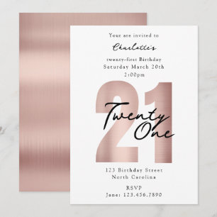 Invitation Vingt et unième Anniversaire Rose Gold Moderne