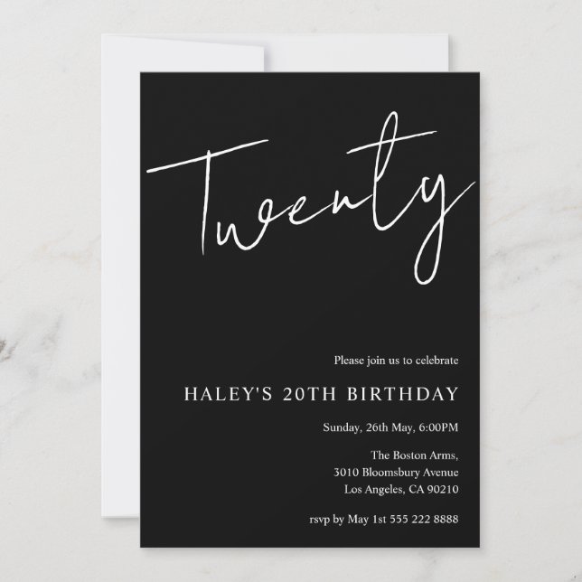 Invitation Vingt Moderne Simple Noir 20e Anniversaire (Devant)