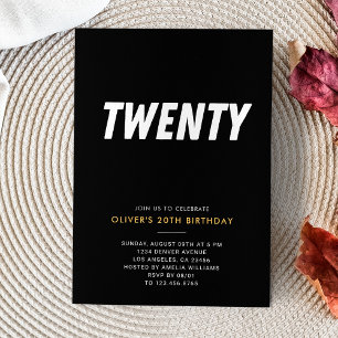 Invitation Vingt Simple Black & Gold 20th Birthday Party