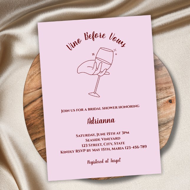 Invitation Vino Avant Vows Blush Fête des mariées Vin Rose (vino before vows bridal shower invitation blush pink elegant wine tasting invitation)