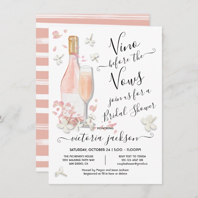 Invitation Vino avant Vows Brunch & Bubbly Fête des mariées (Devant / Derrière)