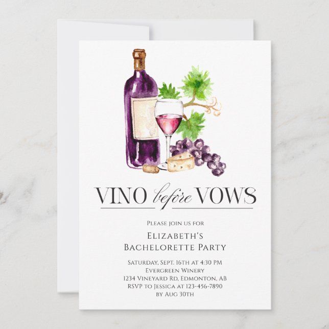 Invitation Vino Before Vows Bachelorette Party Wine  (Devant)
