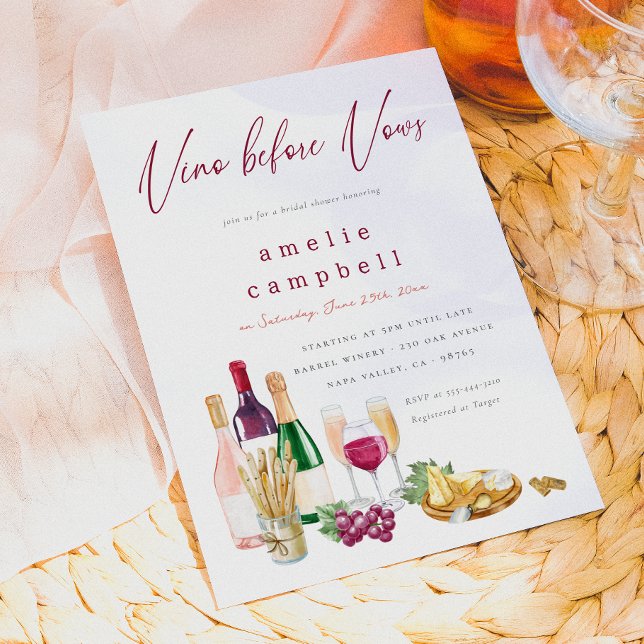Invitation Vino Before Vows Enterrement de Vie de Jeune Fille (Card Front Mock-up)