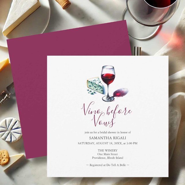 Invitation Vino Before Vows : Fête de Fiançailles (Wine bridal shower invitations hand drawn red wine and cheese exclusive to Do Tell A Belle)