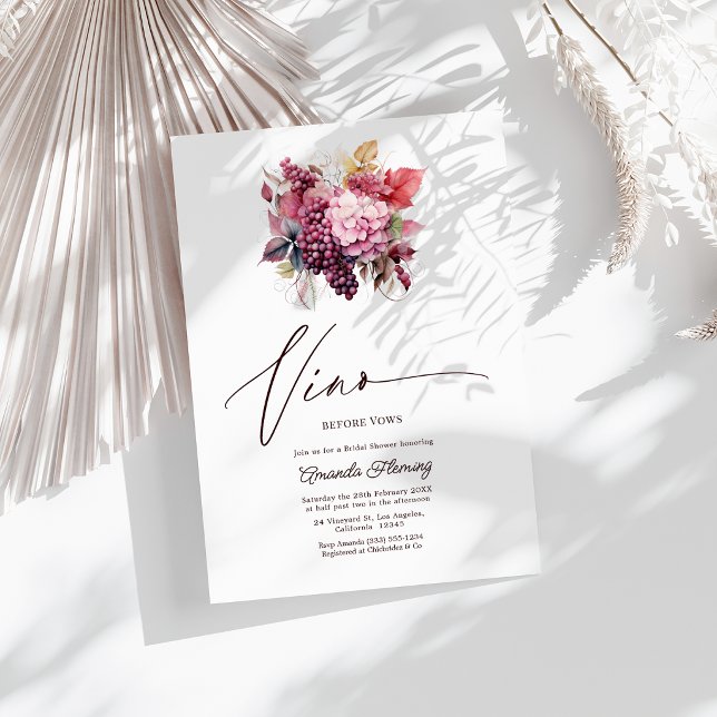 Invitation Vino Before Vows Fleurs Vin Enterrement de Vie de  (Vino Before Vows Floral Wine Bridal Shower Invitation)