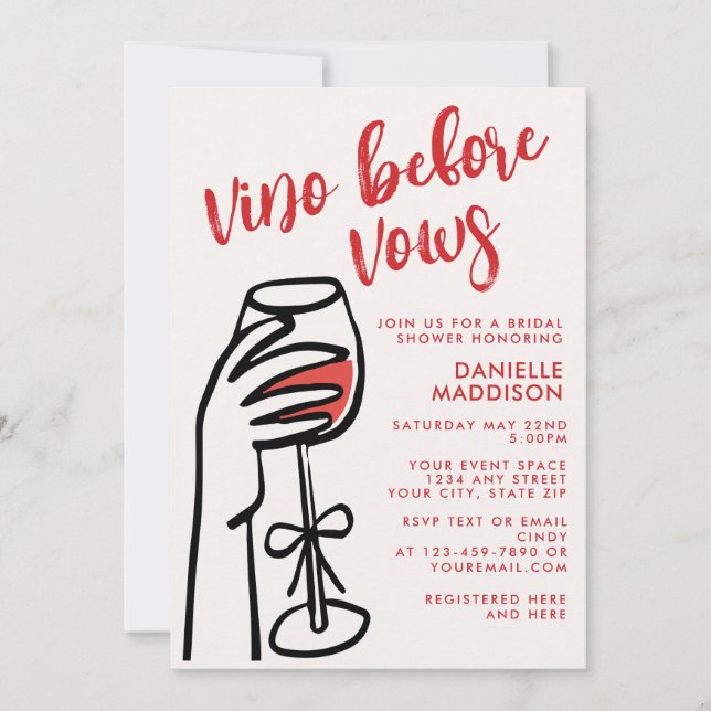 Invitation Vino Before Vows Vin Rouge Baby Shower (Devant)