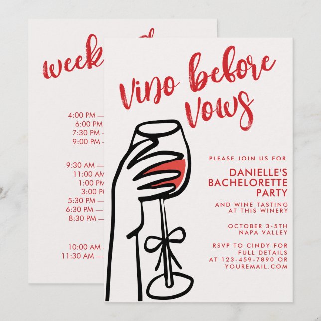 Invitation Vino Before Vows Vin Rouge Enterrement de Vie de J (Devant / Derrière)