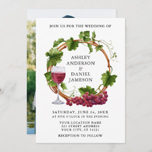 Invitation Vins de raisin Aquarelle Wreath Photo Mariage