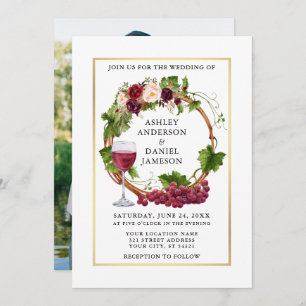 Invitation Vins de raisin d'aquarelle Mariage photo de la cou