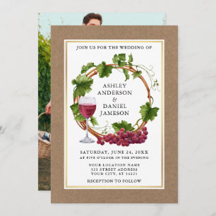 Invitation Vins de raisin d'aquarelle Wreath Kraft Mariage ph