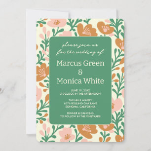 Invitation Vins fleurs sauvages vert rose MODÈLE personnalisé