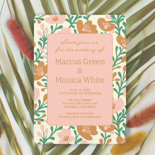Invitation Vins fleurs sauvages vert rose MODÈLE personnalisé