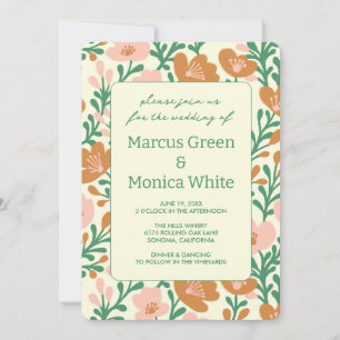 Invitation Vins fleurs sauvages vert rose MODÈLE personnalisé