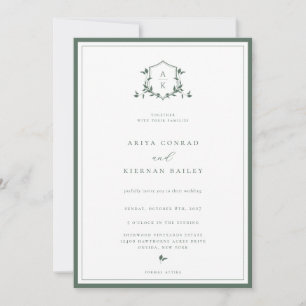 Invitation Vins intemporels Monogramme vert Mariage Crest